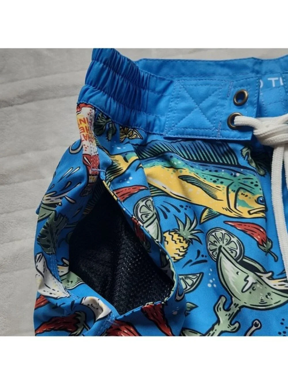 Men's What The FIN, Summer , Vacation, Beach, Pool, Blue Graphic Swim Shorts